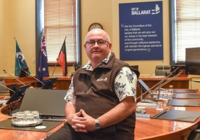 Mayor Cr Des Hudson in the City of Ballarat Council Chambers