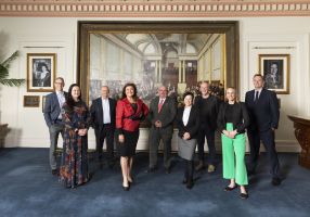 Group image of councillors with CEO in Town Hall Trench Room