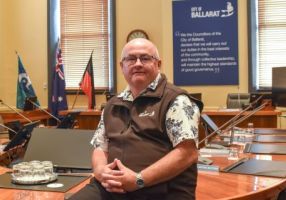 Mayor Cr Des Hudson in the City of Ballarat Council Chambers