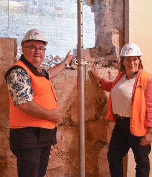 Mayor Des Hudson with Member for Wendouree, Juliana Addison in high vis at Her Majesty's Theatre