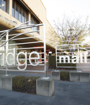 The entrance sign to the Bridge Mall