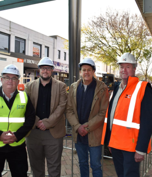 Mayor Des Hudson, Wadawurrung Traditional Owners Aboriginal Corporation Interim CEO Liam Murphy, Bridge Mall Business Association Vice President Shane Donnithorne and 2Construct Managing Director Duncan McPherson